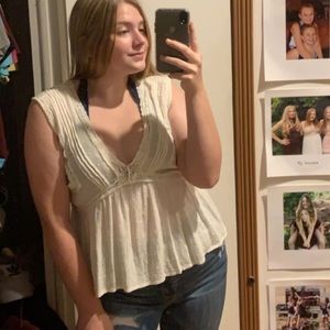 AE White Flowy Lace Tank Top